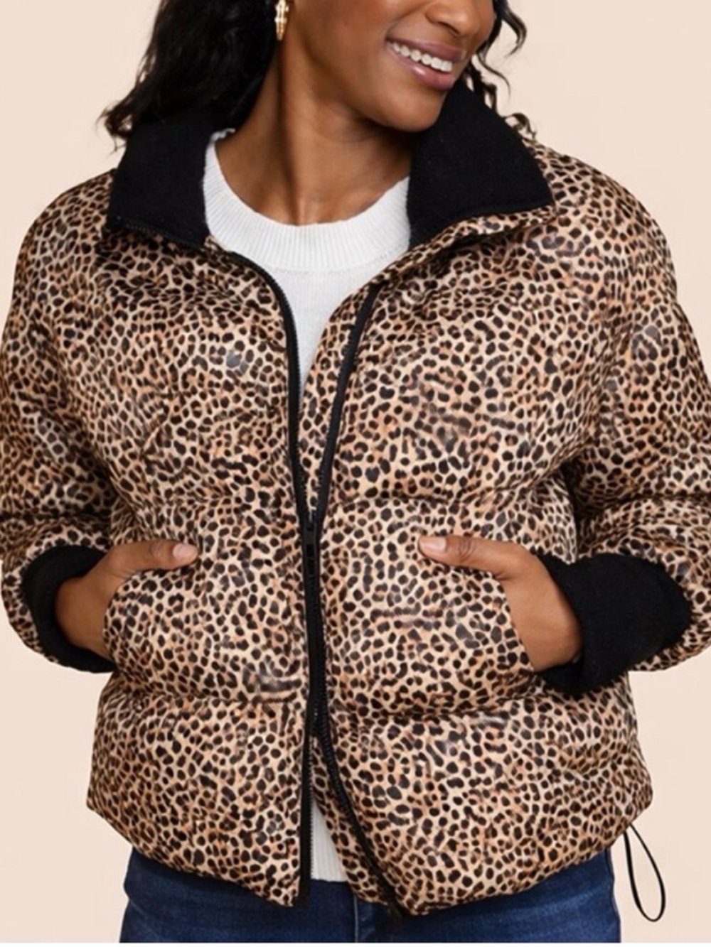 Anna Cai Leopard Print Puffer Jacket